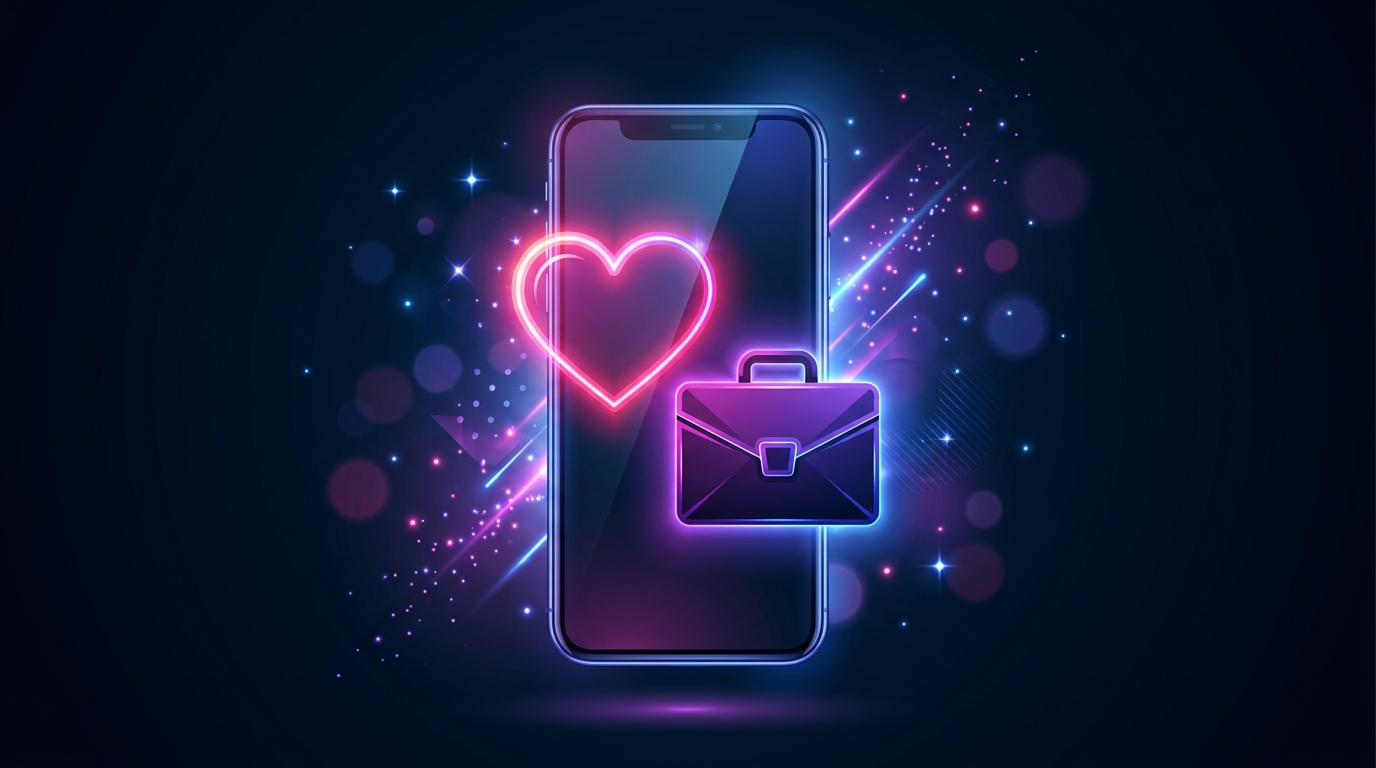 Móvil con corazón y maletín de neón